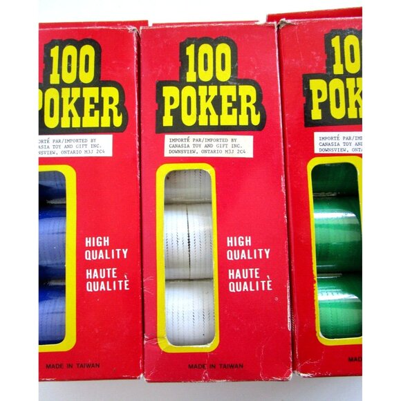 Vintage Poker Chips Blue/Green/White Boxes of 100 - Red Box Not Full Box -Taiwan - Picture 6 of 12